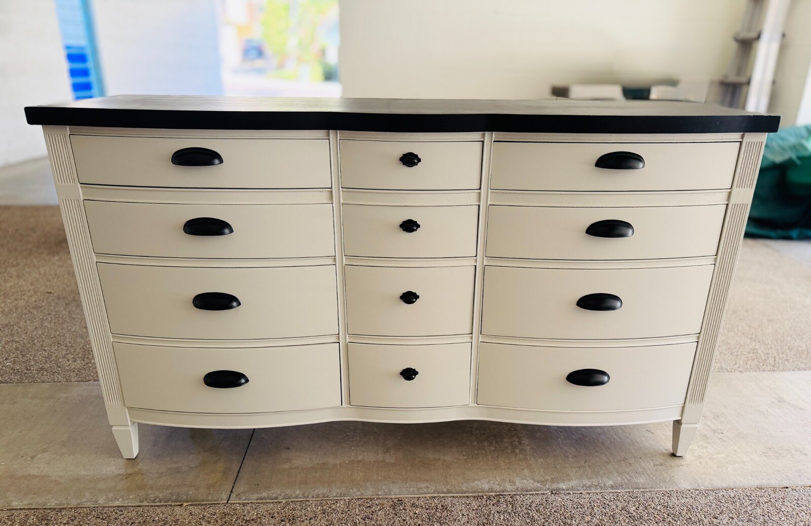 Vanilla Noir dresser in warm vanilla with a black top